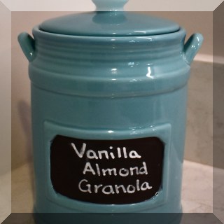 K32. Aqua Home Essentials canister. 8.5”h including lid. - $6